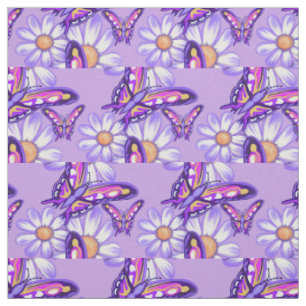 Tissu Une marguerite violette/papillon