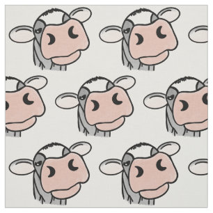 Tissu vache de dessin animé noir blanc rose baiser gris 