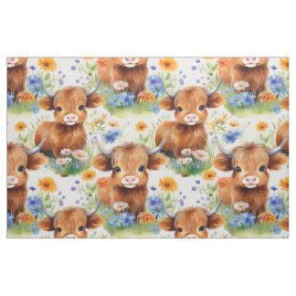 Tissu Vache des Highlands en fleurs sauvages