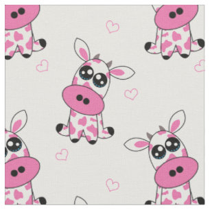 Tissu Vaches de fraises aux coeurs blancs, taille person