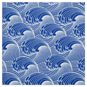 Tissu Vagues japonaises vintages, bleu de cobalt et