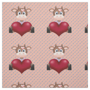 Tissu Valentine's Cow & Red Heart Brown