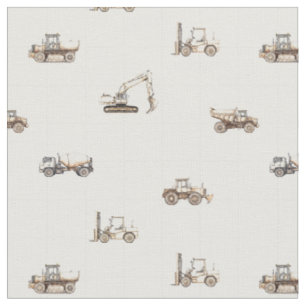 Tissu Véhicules de construction engins lourds beige