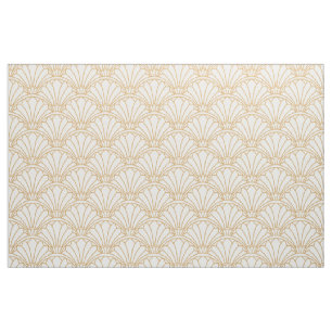 Tissu Ventilateur Art déco blanc et or Motif