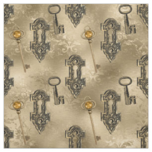Tissu Verrouillage Steampunk et clé or Découpage Vinta