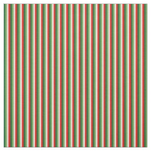 Tissu Vert, blanc étoile et trèfle rouge rayures fines