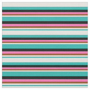 Tissu Vert de mer clair, Jaune, Brown, Rose chaud et noi