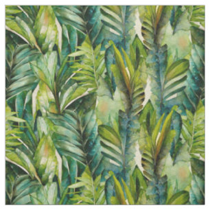 Tissu Vert et Turquoise Aquarelle Tropical Palm Feuille