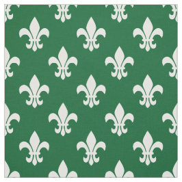 Tissu Vert forêt, Blanc Fleur De Lis Motif