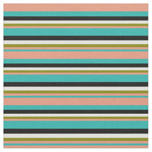 Tissu Vert mer, Saumon foncé, Vert, Jaune clair, Noir