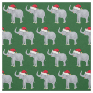 Tissu Vert mignon du père noël d'éléphant de Noël