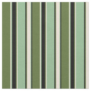 Tissu Vert olive, Bisque, Mer Noire & Vert lignes