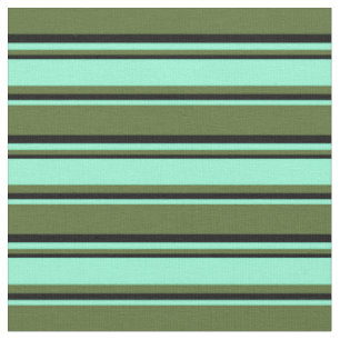 Tissu Vert olive foncé, Aquamarine et Noir