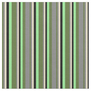 Tissu Vert olive foncé, Gris, Tan, Noir & Vert clair