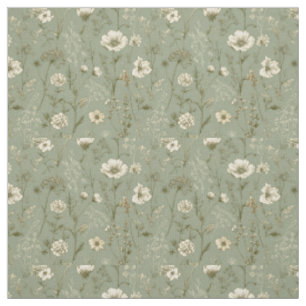Tissu Vert sauge botanique rustique floral vintage gras