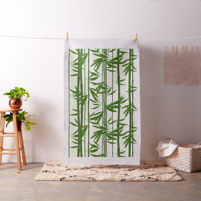 Tissu Vert sur blanc pousses de bambou motif (In Situ)