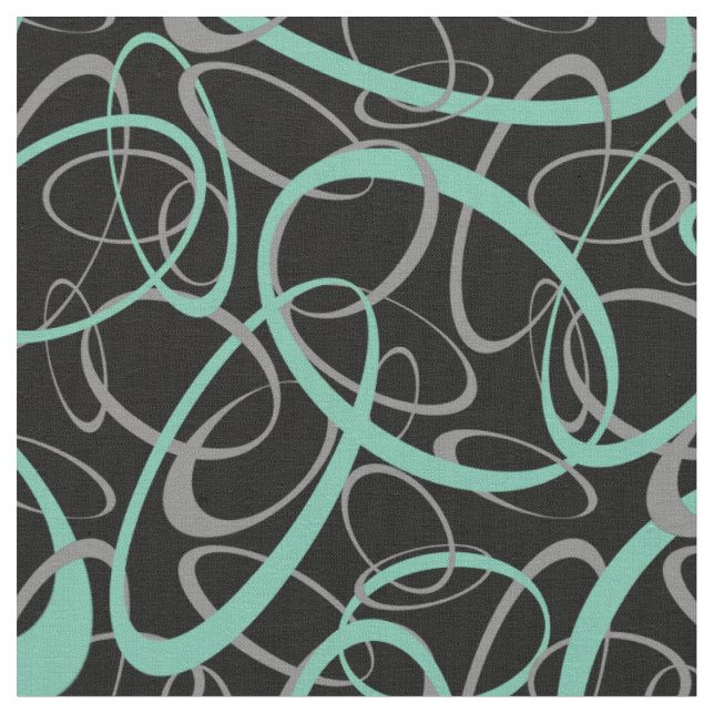 Tissu Vert sur noir Motif de formes rétro (Fermer)