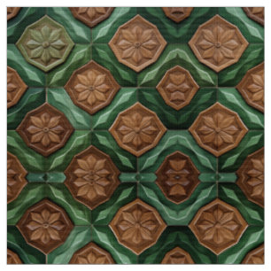 Tissu vert terre et Brown en carreaux floraux