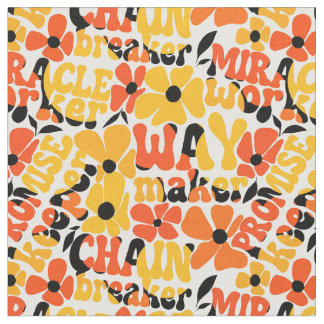 Tissu Vibrant Retro Christian Floral Typographie