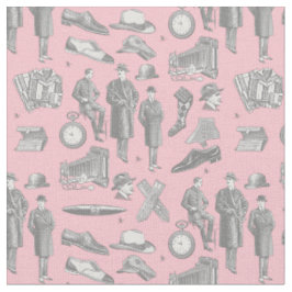 Tissu victorian men's style antique menswear toile pink