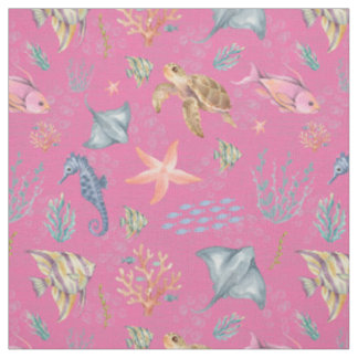 Tissu Vie océanique aquarelle rose texturée