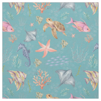 Tissu Vie océanique aquarelle turquoise texturée