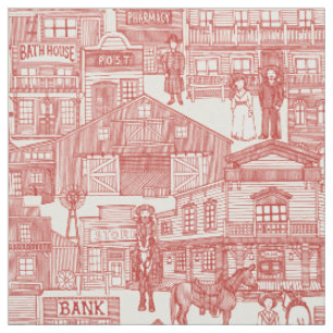 Tissu vieux western ville pavot perle rouge