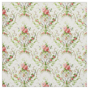 Tissu Vintage Baroque Rococo Scrolls & Motif Rose
