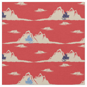 Tissu Vintage Noël Motoneiges et Montagnes