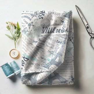 Tissu Vintage Romance Collage bleu ID226