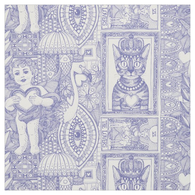 Tissu vintage valentine kitsch perwinkle bleu (Échantillon)