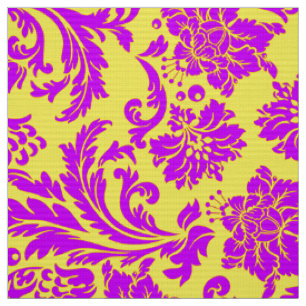 Tissu Violet Bleu Et Damas Florales Jaunes
