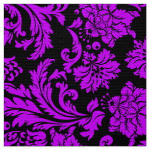 Tissu Violet Bleu Et Damas Florales Noires