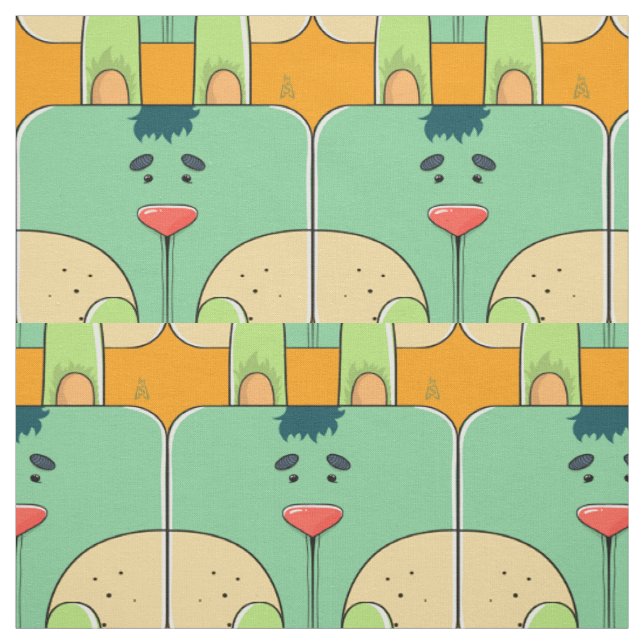 Tissu Visage de lapin d'équipe - vert et orange (Échantillon)