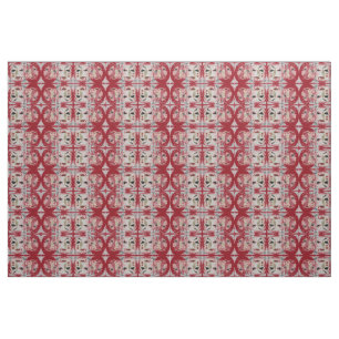 Tissu Visages rouge et crème Design III