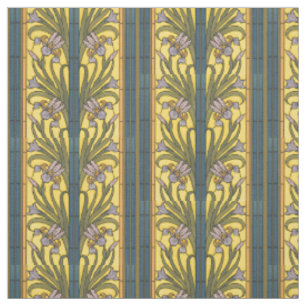 Tissu Vitrail Art Nouveau Fleur d'Iris Bleu Or