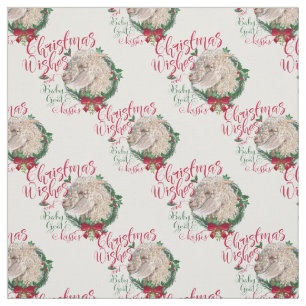 Tissu Voeux de Noël Bébé Chèvre Baisers Angora Chèvre
