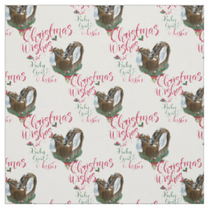 Tissu voeux de Noël Bébé chèvre Baisers chèvres nues