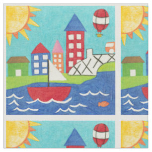 Tissu Voilier et ballon à air chaud avec le paysage