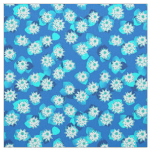 Tissu Water Lily motif, turquoise, bleu et blanc