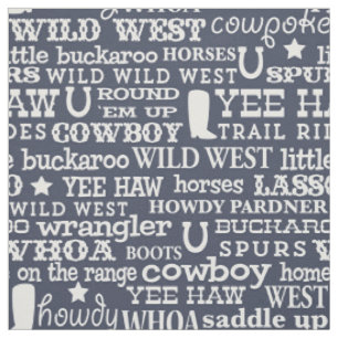 Tissu Western Cowboy Word Motif sur Bleu foncé
