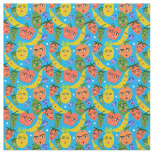 Tissu Whimsical Funny Fruit Salade Motif Bleu
