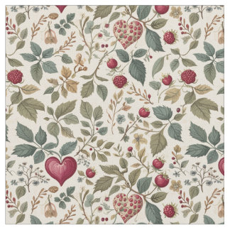 Tissu "Whimsical Heart and Berry Pattern"
