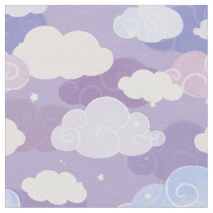 Tissu Whimsical Pastel Clouds et étoiles Motif