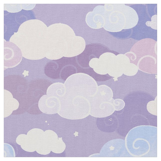 Tissu Whimsical Pastel Clouds et étoiles Motif (Fermer)