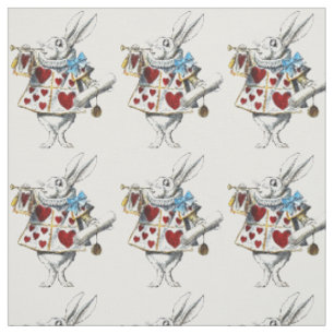 Tissu White Rabbit Alice Wonderland Hearts