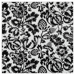 Tissu William Morris Floral Damask, noir sur blanc