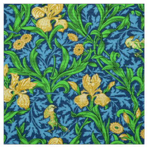 Tissu William Morris Irises, jaune et bleu de cobalt