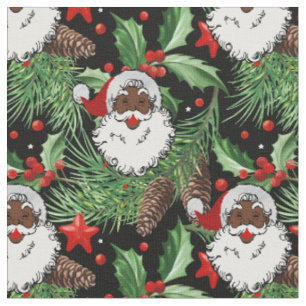 Tissu xmas holly black santa claus