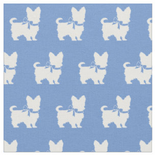 Tissu Yorkshire Terrier Dog Silhouette Yorkie Bleu clair